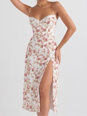House of CB Cream Midi Slip Dress Rose Print